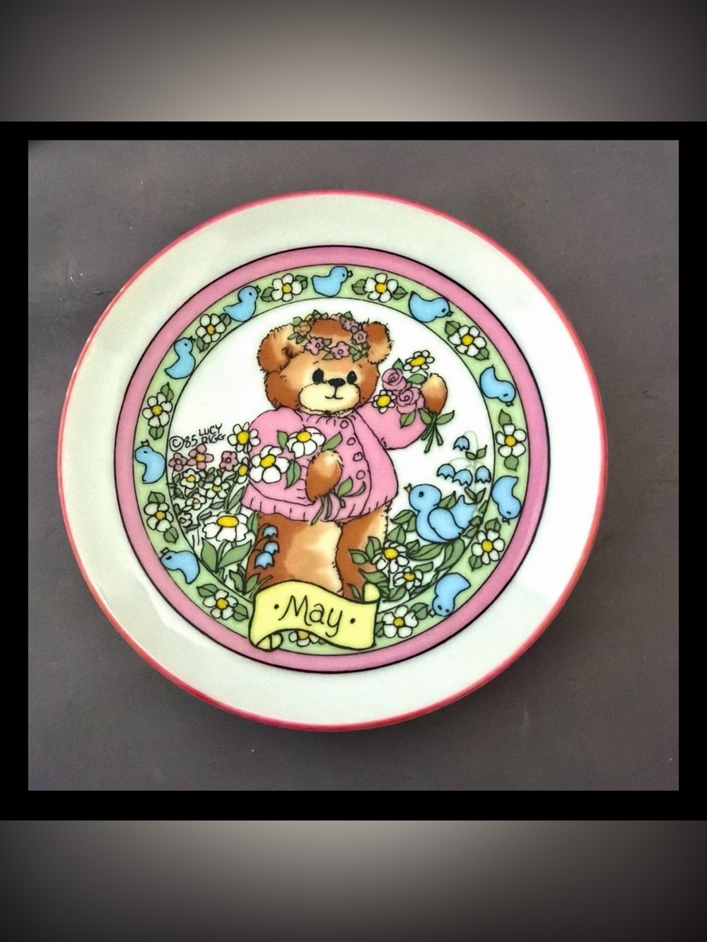 Lucy & Me MAY 4" Mini Plate Bear Lucy Rigg Enesco 1985 BIRTHDAY EUC